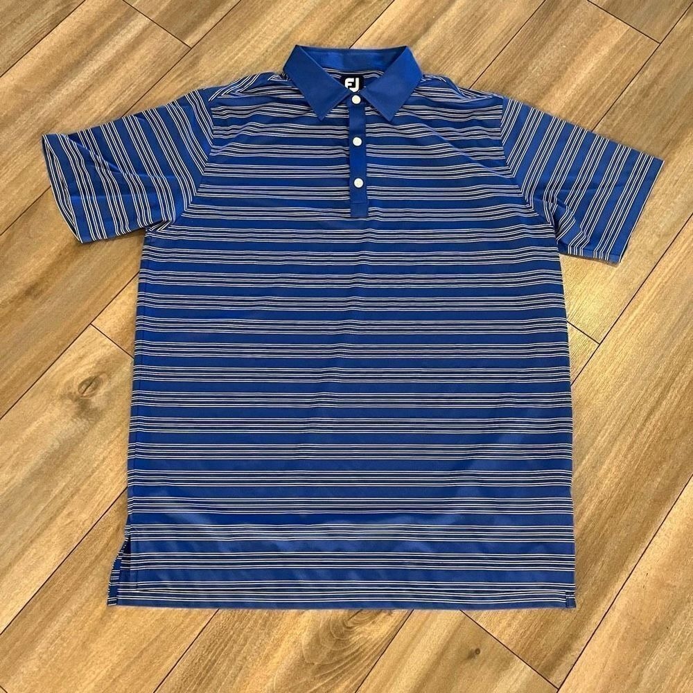FootJoy Blue Stripe Athletic Polo Shirt Men Large Bin L-203